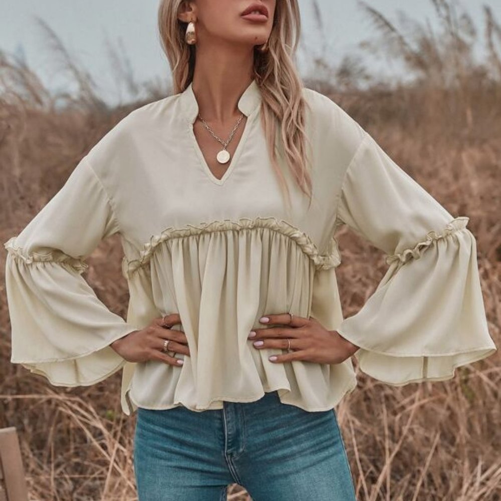 Babydoll Flouncy Blouse - beige - Picture 5 of 7